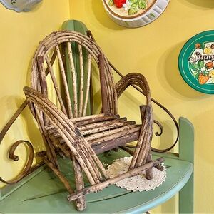 Vintage Mini Twig Bent Plant Stand / Mini Doll Chair Folk Art Cottagecore Decor